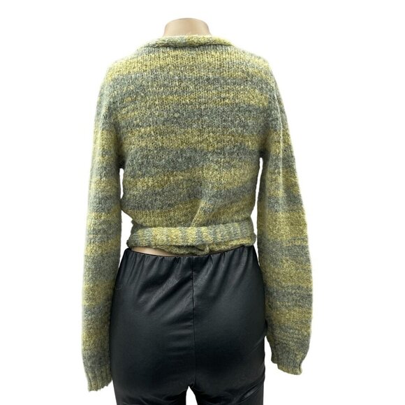 Cotton On Striped Knit Faux Wrap Crop Cardigan Sweater Green Marled Soft Women S - Picture 2 of 11